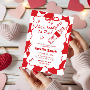 Invitation Fête de bébé soda rouge Elle est prête à éclater