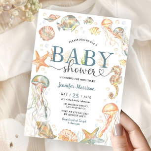 Invitation Fête de bébé sous l'océan thème neutre pour garçon