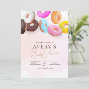 Invitation Fête de bébé Sprinkle Donuts Rose Fille Baby Showe