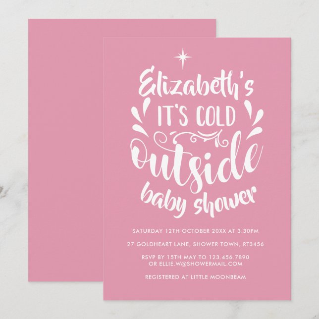 Invitation Fête de Bébé / Sprinkle Rose Froid à l'Extérieur (Devant / Derrière)