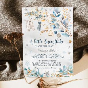 Invitation Fête de bébé sur la corde à linge flocon de neige 
