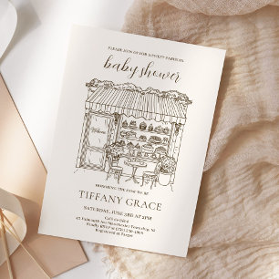 Invitation Fête de bébé sur le thème de Paris, pâtisserie fra