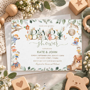 Invitation Fête de bébé sur le thème des comptines Greenery É