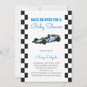 Invitation Fête de Bébé sur le Thème des Voitures de Course