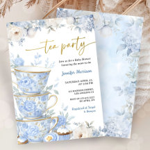 Fête de bébé Tea Party Garçon Floral Bleu Poussiér