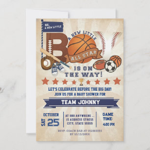 Invitation Fête de bébé thème Sports All Star personnalisée