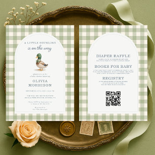 Invitation Fête de Bébé Tout en Un Canard Colvert Gingham