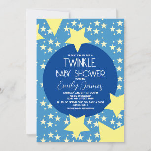 Invitation Fête de bébé Twinkle Étoiles jaunes Fond bleu