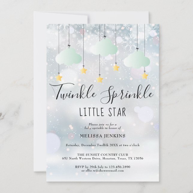 Invitation Fête de bébé Twinkle Sprinkle Winter tout-en-un (Devant)