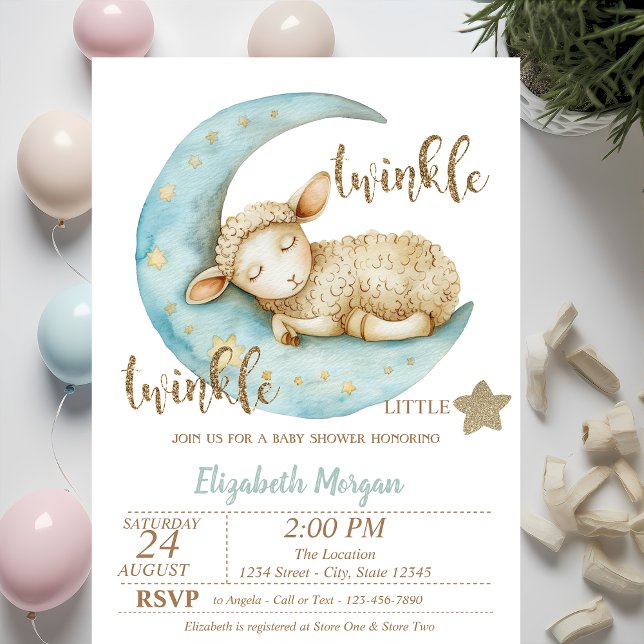 Invitation Fête de bébé 'Twinkle Twinkle Little Sheep'  (Créateur téléchargé)