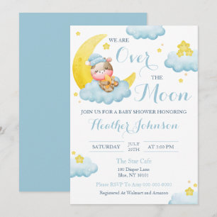 Invitation Fête de Bébé Vache Garçon Au-Delà de la Lune