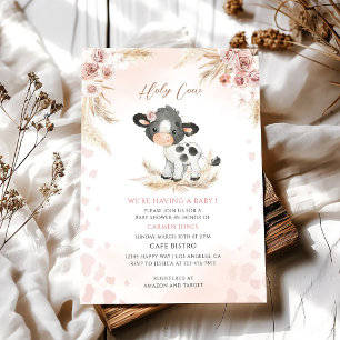 Invitation Fête de bébé Vache sacrée florale rose
