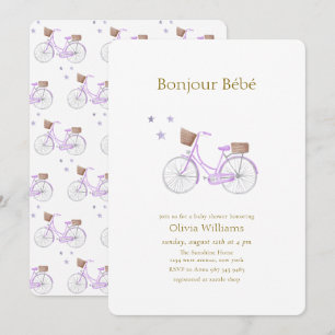 Invitation Fête de bébé vélo étoile bébé Bonjour Bébé Violet