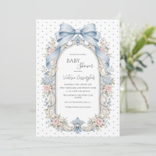 Invitation Fête de bébé vintage florale rose et bleue