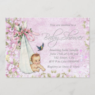 Invitation Fête de bébé vintage livraison spéciale rose