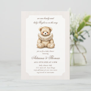 Invitation Fête de bébé vintage ours neutre