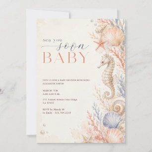 Invitation Fête de Bébé Watercolor Seashell Sea You Soon