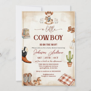 Invitation Fête de bébé Western CowBoy Bleu de l'Ouest sauvag
