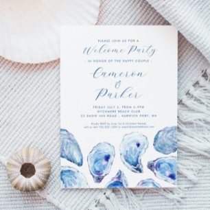 Invitation Fête de bienvenue aux huîtres Aquarelle bleue eau
