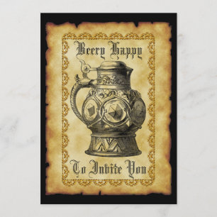 Invitation Fête de bière Beery Happy Antique Médiévale Vintag