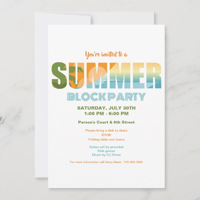 Invitation Fête de blocs d'été (Devant)