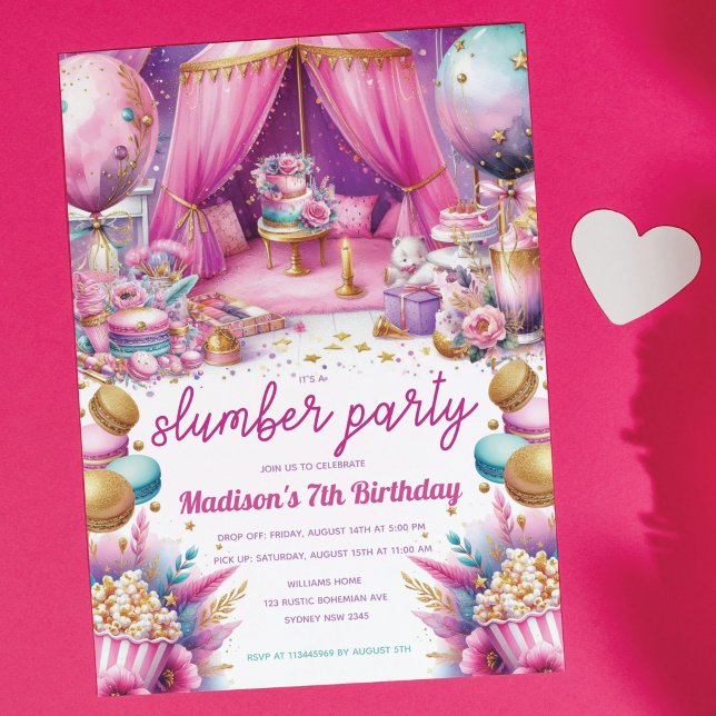 Invitation Fête de bois Anniversaire Pastel Rose Purple Or (Créateur téléchargé)