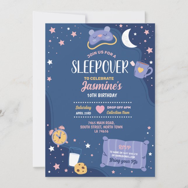 Invitation Fête de bois d'oeuvre Anniversaire Slepover Filles (Devant)