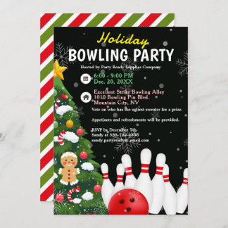 Invitation Fête de Bowling Xmas Tree Arrière - plan noir