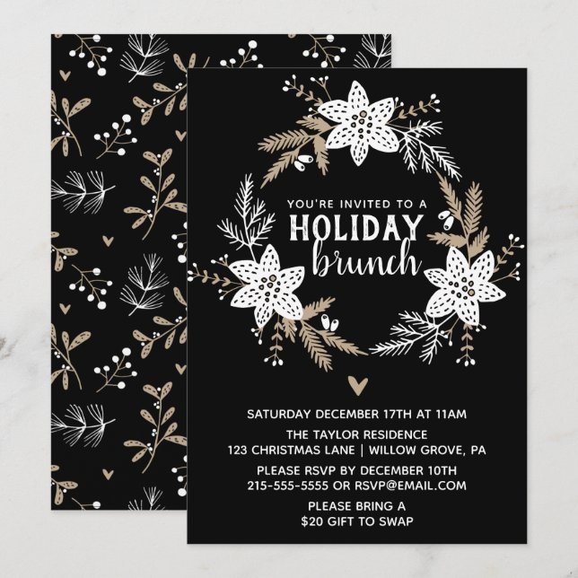Invitation Fête de Brunch Rustique Floral (Devant / Derrière)