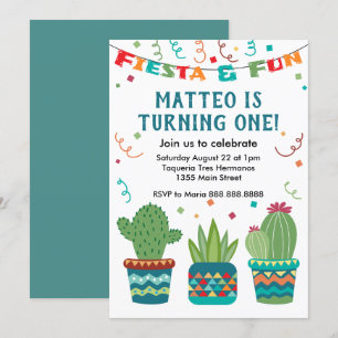 Invitation Fête de Cactus Anniversaire Première année Un an