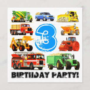 Invitation Fête de camionnette de construction de 3e annivers