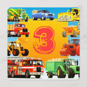 Invitation Fête de camionnette de construction pour le 3e ann