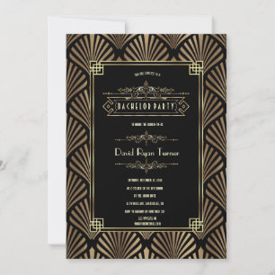 Invitation Fête de célibataire Art Déco Black Gatsby années 1