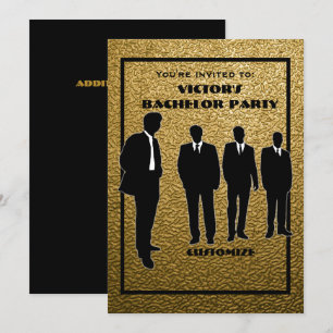 Invitation Fête de célibataire chic noir et or