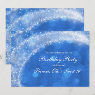 Invitation Fête de Cendrillon scintillante bleue et blanche p