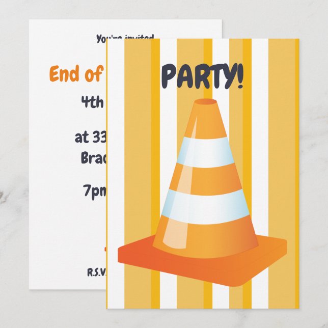 Invitation Fête de chantier pelleteuse cône de signalisation  (Devant / Derrière)