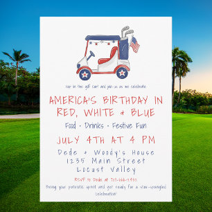 Invitation Fête de chariot de golf patriotique rouge blanc bl