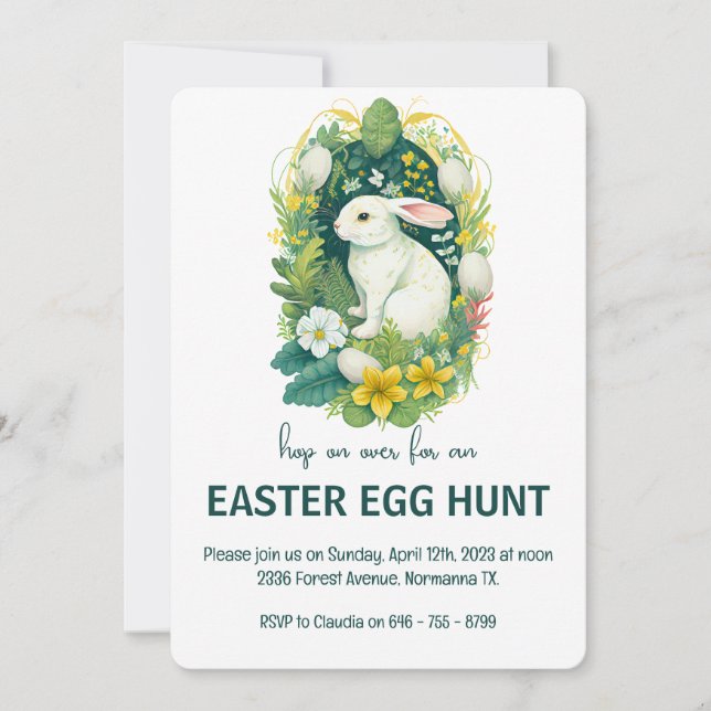 Invitation Fête de chasse aux oeufs de lapin de Pâques (Devant)