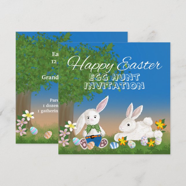 Invitation Fête de chasse aux oeufs de Pâques (Devant / Derrière)
