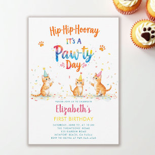Invitation Fête de chat chatons joueurs enfants mignons 1er a