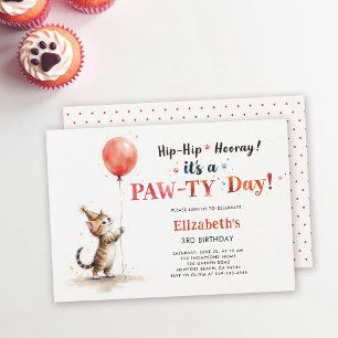 Invitation Fête de chat Mignon petit chaton Ballon rouge Anni