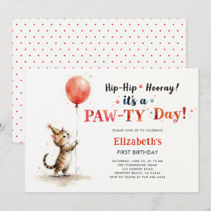 Invitation Fête de chat Minou mignon Ballon rouge Enfant Prem