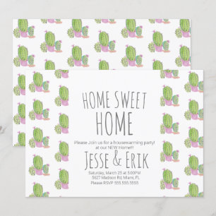 Invitation Fête de Chauffage de Maison avec Plantes de Cactus
