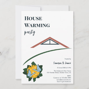 Invitation Fête de Chauffage de Maison Papillons Pissenlit Mo