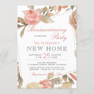 Invitation Fête de Chauffage Fleurie Crème Rose Pêche Poussié