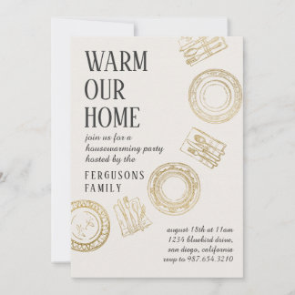 Invitation Fête de Chauffage Maison Or Beige Doux Lumineux