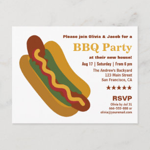 Invitation Fête de Chauffage Maison Saucisse Hot Dog BBQ Vint