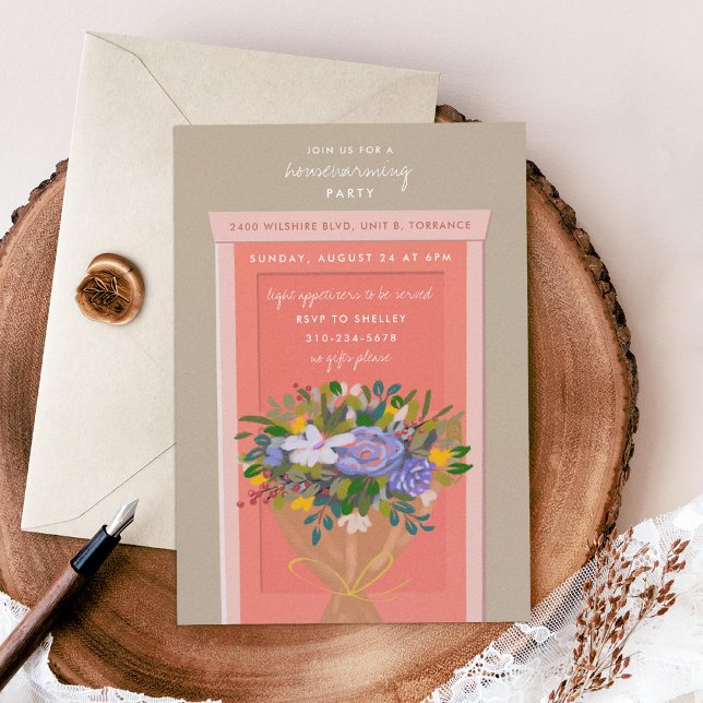 Invitation Fête de chauffe-maison à portes roses illustrée (Créateur téléchargé)