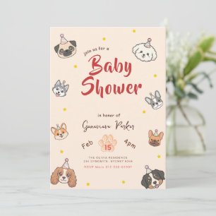 Invitation Fête de chiots mignons pour bébé avec thème de chi