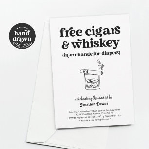 Invitation Fête de cigares, whisky et couches pour hommes drô